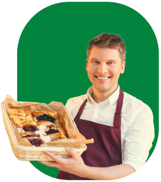 baker holding pastries